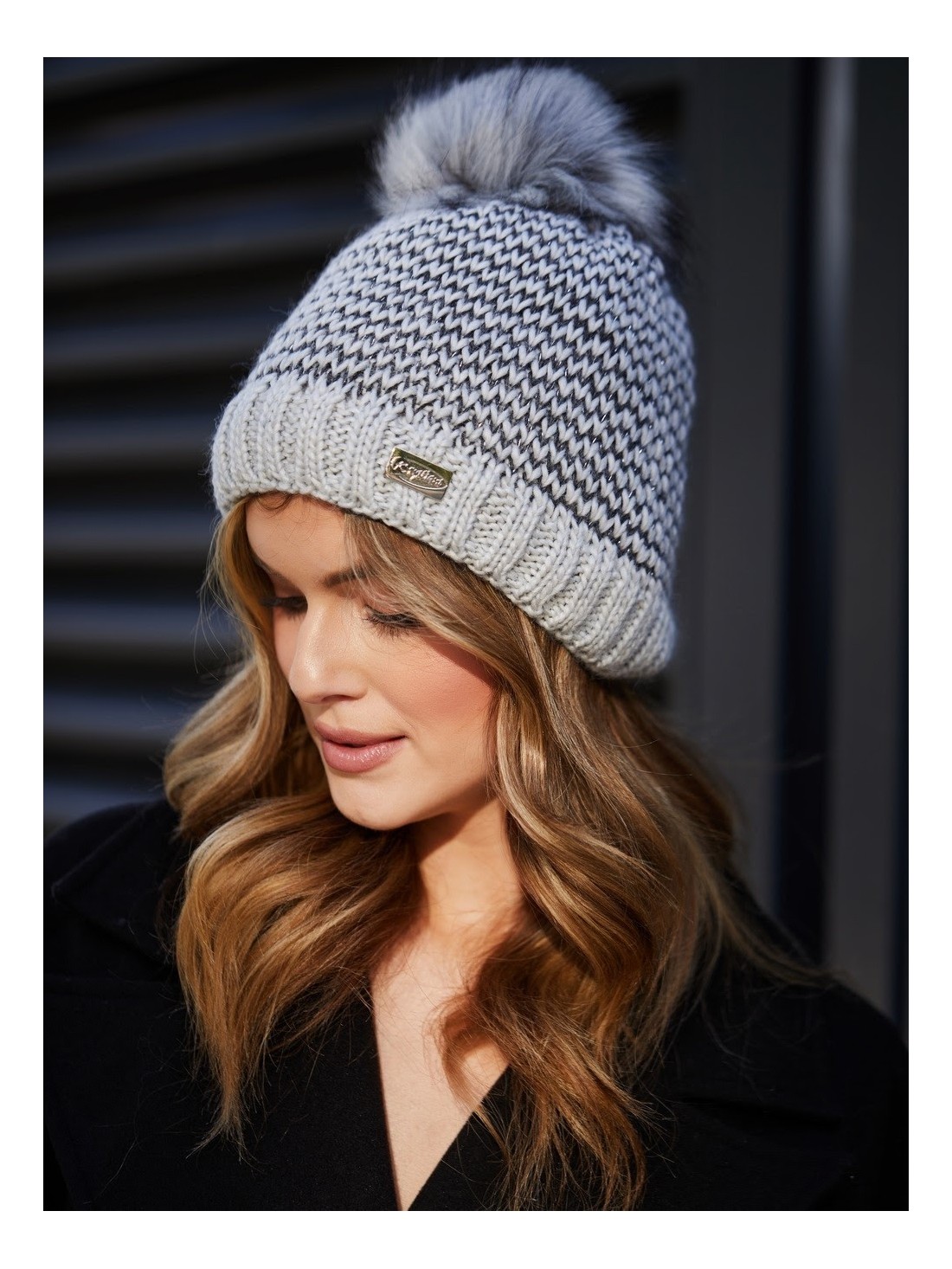 Light gray herringbone winter hat C44 - Online store - Boutique